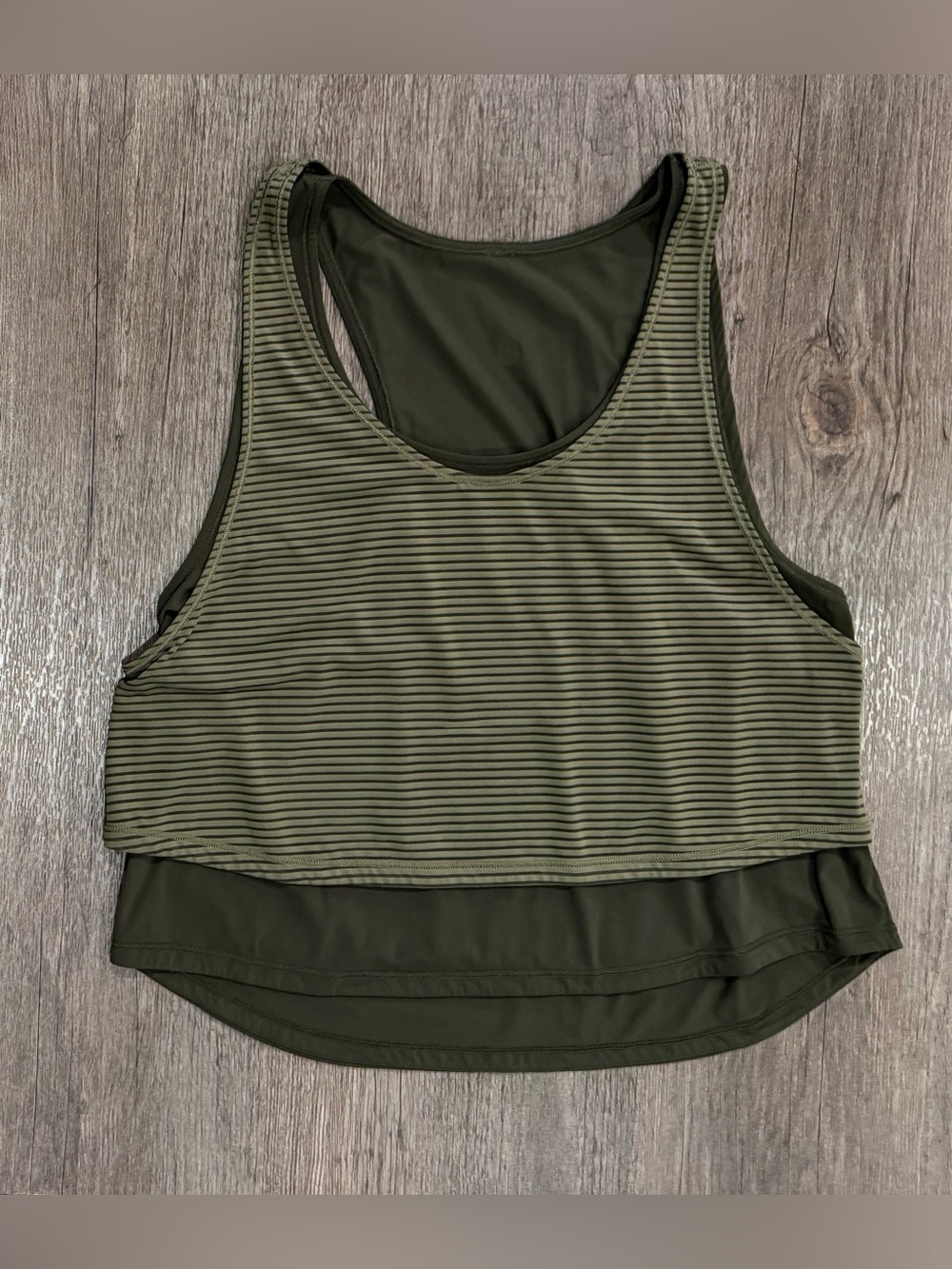 Lululemon Lean In Tank Double Layered Striped Workout Top Green